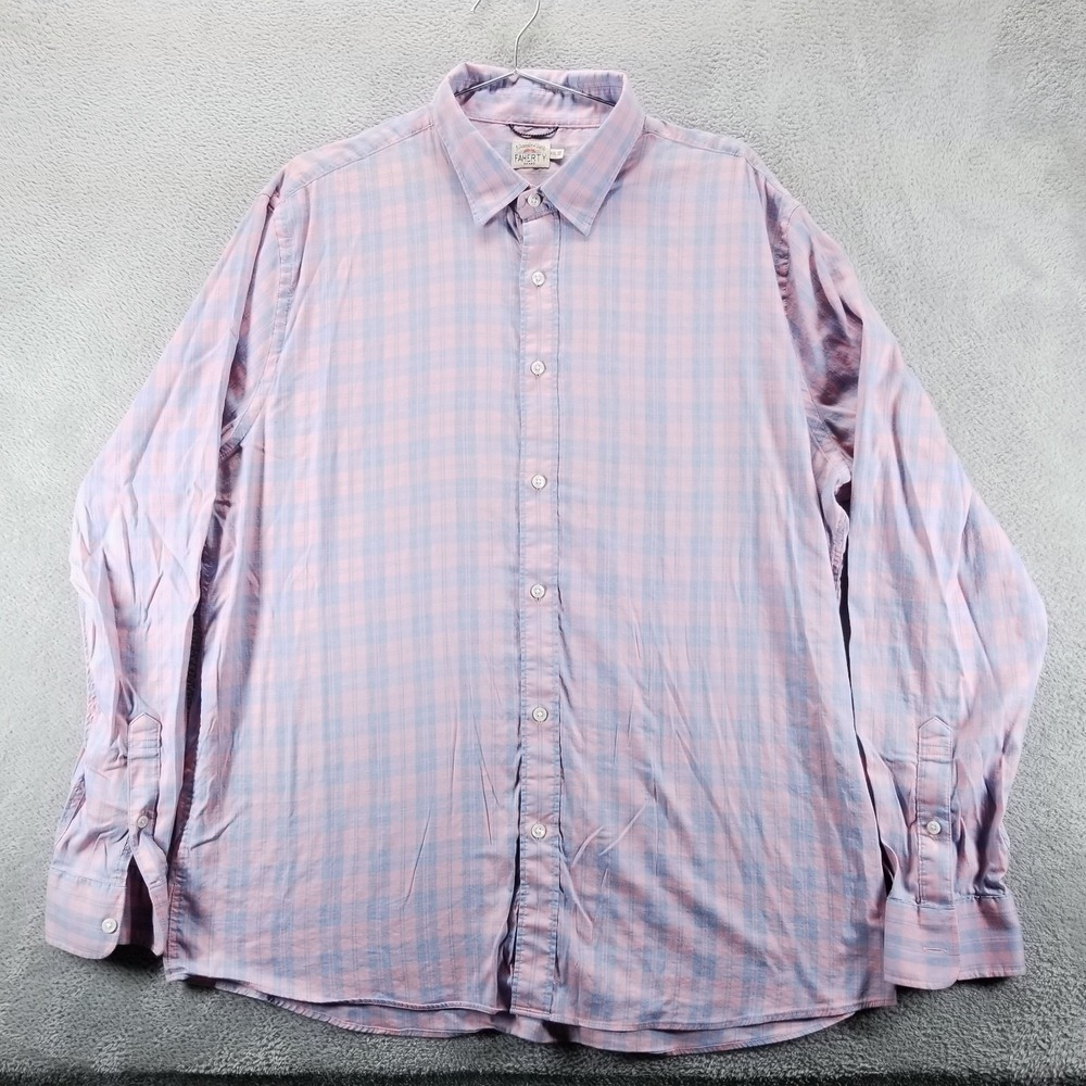 Faherty Shirt Mens 2XL Pink Plaid‎ Long Sleeve Button Up Collared Supima Cotton